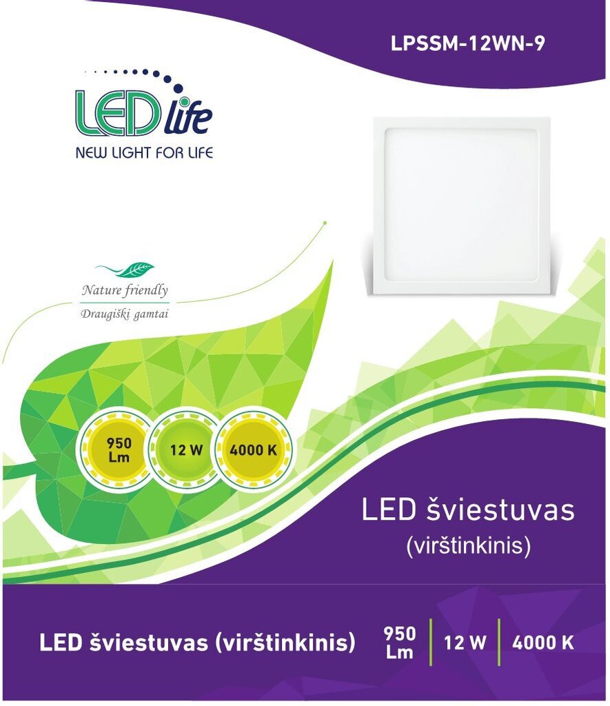 LED valgustus LEDlife I, 12W ruut hind ja info | Seinavalgustid | kaup24.ee