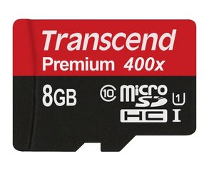 Карта памяти Transcend 8GB MicroSDHC Class10 UHS-1 + адаптер   цена и информация | Карты памяти для фотоаппаратов, камер | kaup24.ee