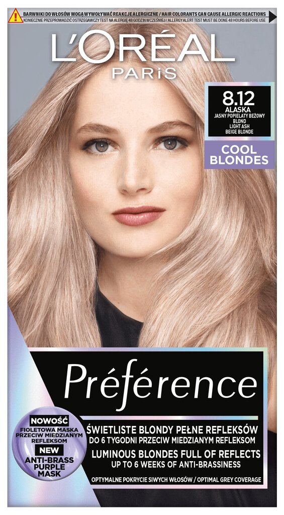 Kauapüsiv juuksevärv L'Oréal Paris Preference, 8.12 Alaska hind ja info | Juuksevärvid | kaup24.ee