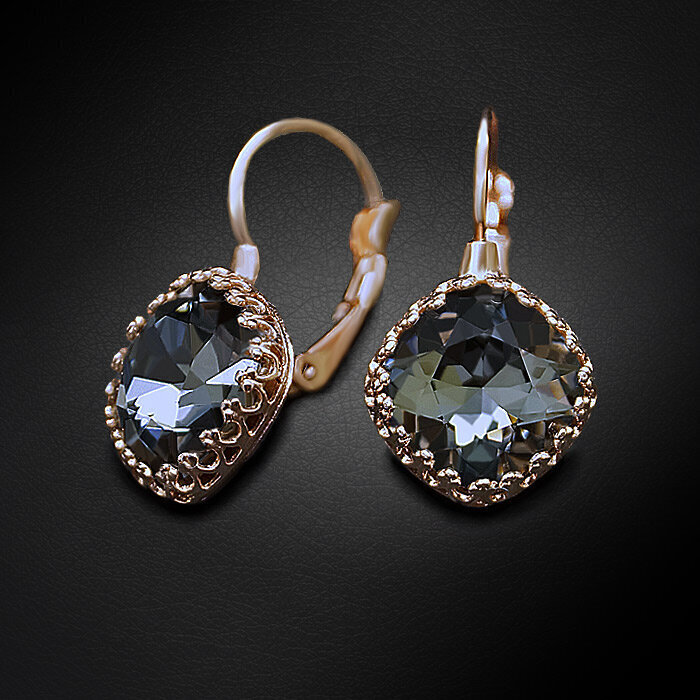 Naiste kõrvarõngad DiamondSky „Vintage IV (Silver Night)“ koos Swarovski kristallidega hind ja info | Kõrvarõngad | kaup24.ee