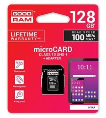 Goodram MicroSDXC 128GB Class 10/UHS 1 + Adapter цена и информация | GoodRam Компьютерная техника | kaup24.ee