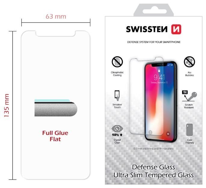 Swissten Tempered Glass Premium 9H Screen Protector Iphone X / XS цена и информация | Ekraani kaitsekiled | kaup24.ee