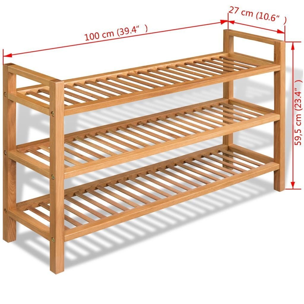 Kingakapp 3 riiuliga, tamm, 100x27x59,5 cm hind ja info | Jalatsikapid, jalatsiriiulid | kaup24.ee