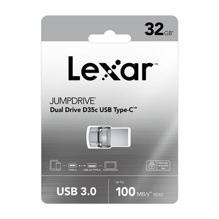 Lexar 32GB Dual Type-C and Type-A USB 3.0 flash drive, up to 100MB hind ja info | Mälupulgad | kaup24.ee