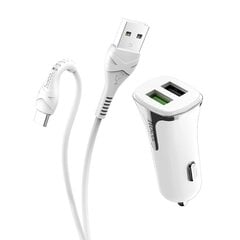 Автомобильная зарядка Hoco Z31 Quick Charge 3.0 (3.4A) с 2 USB портами + Lightning, белая цена и информация | Зарядные устройства для телефонов | kaup24.ee