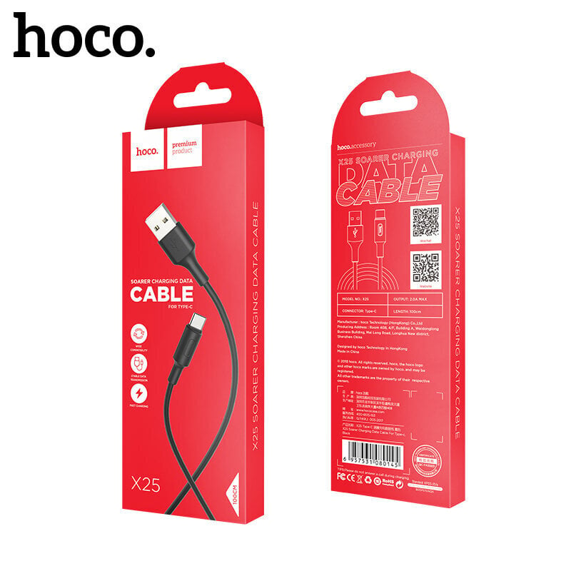 Laadimisjuhe Hoco X25 Type-C 1.0m, must hind ja info | Mobiiltelefonide kaablid | kaup24.ee