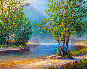 Набор для рисования картины - живопись по номерам ТМ TSVETNOY MG2151e Река в лесу 40x50 см цена и информация | Живопись по номерам | kaup24.ee