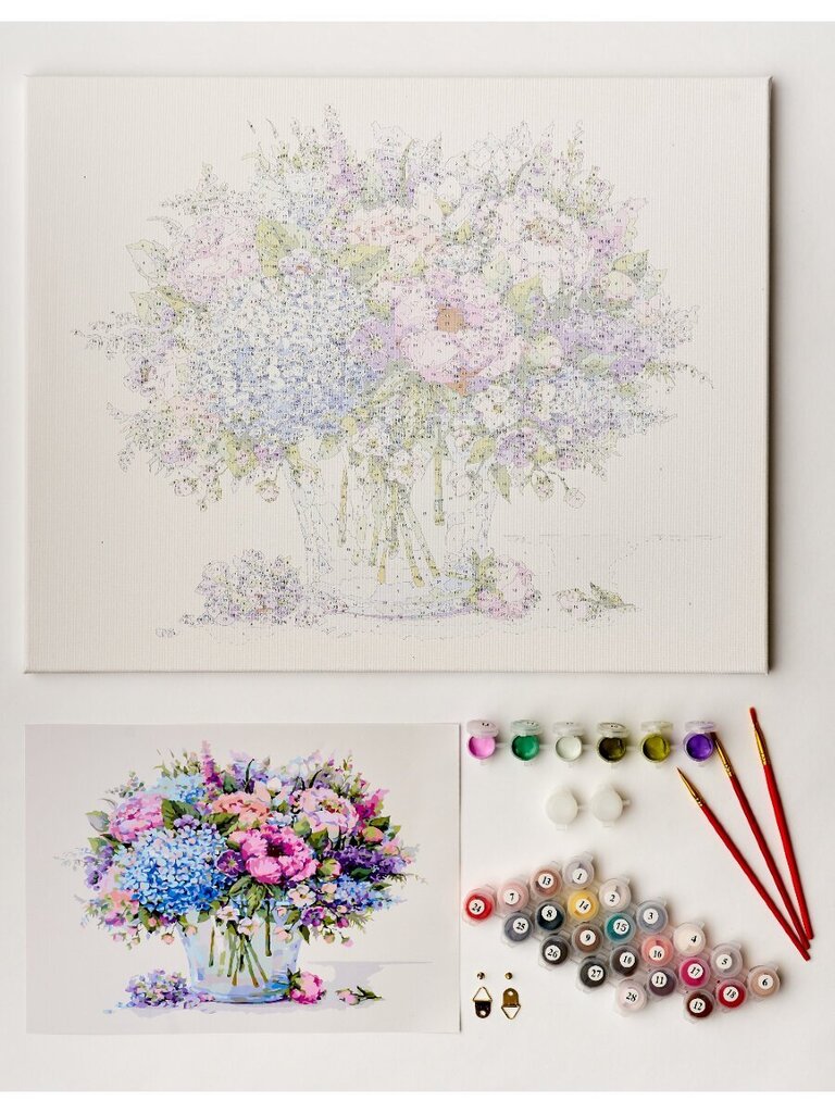 Maalimine numbrite järgi 40x50 cm "Summer Bouquet with Blue Hydrangea" hind ja info | Maalid numbri järgi | kaup24.ee