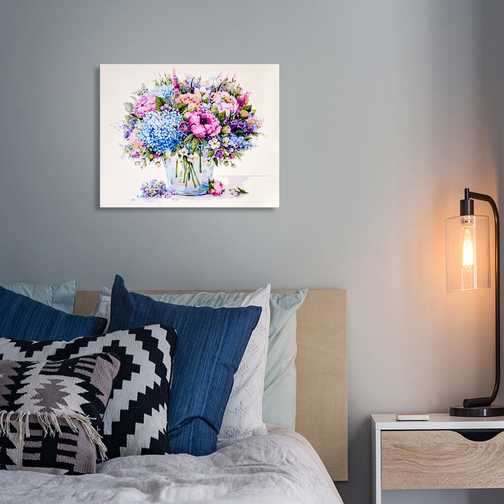 Maalimine numbrite järgi 40x50 cm "Summer Bouquet with Blue Hydrangea" hind ja info | Maalid numbri järgi | kaup24.ee