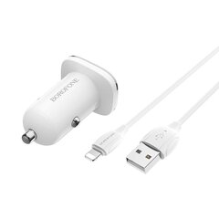 Autolaadija Borofone BZ12 USB + Lightning (2.4A), valge hind ja info | Mobiiltelefonide laadijad | kaup24.ee