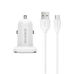 Autolaadija Borofone BZ12 USB + microUSB (2.4A), valge hind ja info | Mobiiltelefonide laadijad | kaup24.ee