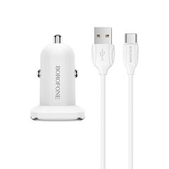 Автомобильная зарядка Borofone BZ12 USB + Type-C (2.4A), белая цена и информация | Зарядные устройства для телефонов | kaup24.ee