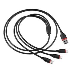 USB кабель Borofone BX17 3in1 microUSB-Lightning-Type-C 1.0 м, черный цена и информация | Borofone 43757-uniw | kaup24.ee