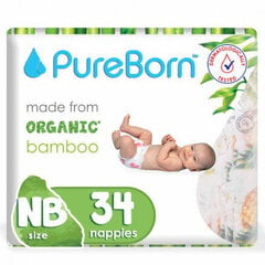 PureBorn органические подгузники из бамбукового волокна NB (0-4.5kg), 34шт. цена и информация | Пеленки | kaup24.ee