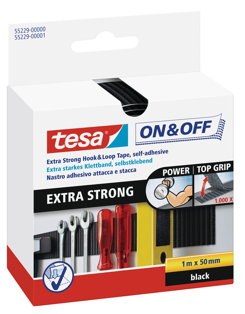 Kleeplint Tesa On&Off Extra Strong 1 m x 50 mm, must цена и информация | Käsitööriistad | kaup24.ee