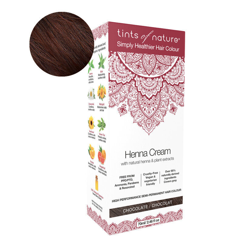 Looduslik juuksevärv / kergvärv Tints of nature Henna Cream Chocolate, 70ml hind ja info | Juuksevärvid | kaup24.ee