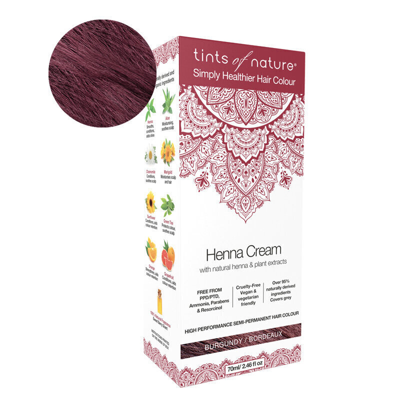Looduslik juuksevärv / kergvärv Tints of Nature Henna Cream Burgundy, 70ml hind ja info | Juuksevärvid | kaup24.ee