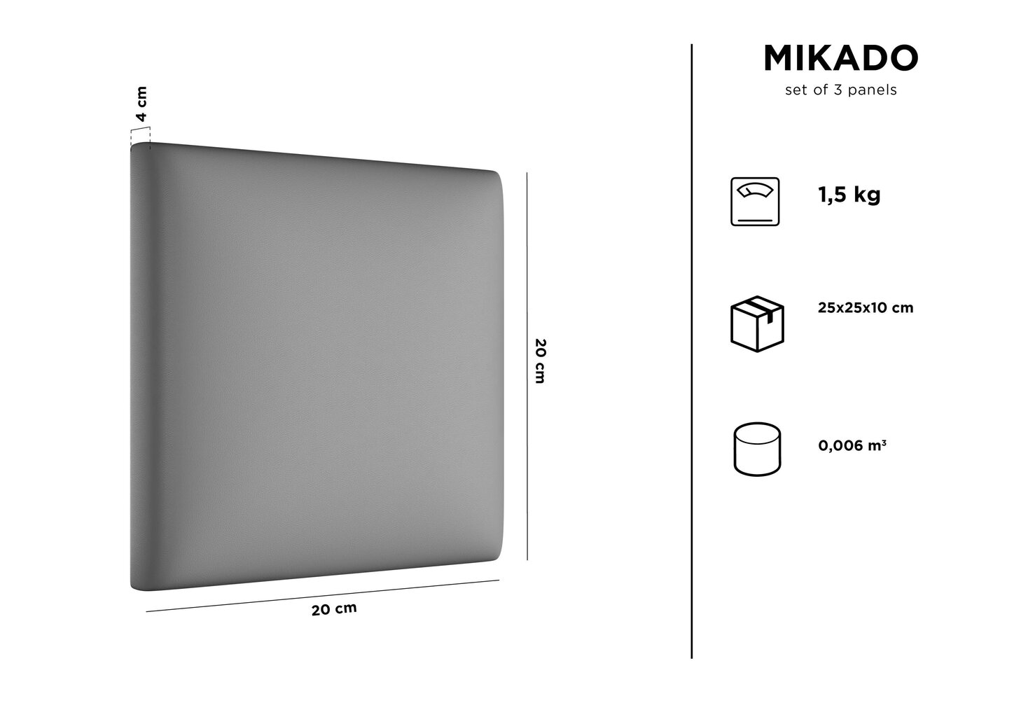 Pehmed seinapaneelid, 3 tk, Kooko Home Mikado C4, hallid hind ja info | Pehmed seinapaneelid | kaup24.ee