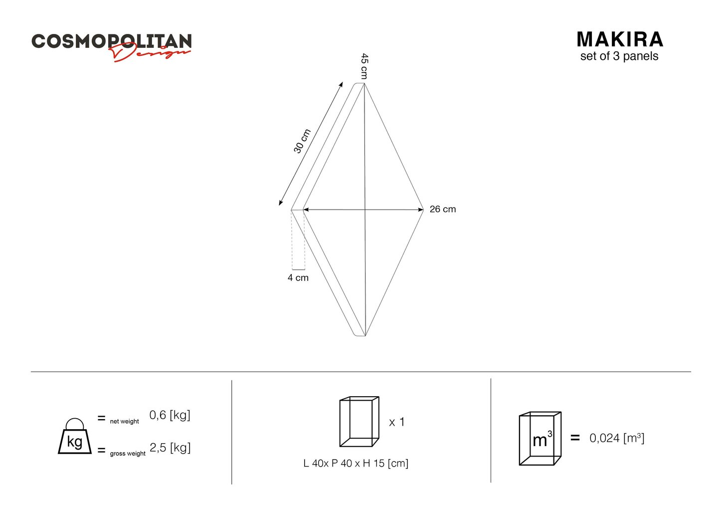 Pehmed seinapaneelid, 3 tk, Cosmopolitan Design Makira L2, valged hind ja info | Pehmed seinapaneelid | kaup24.ee