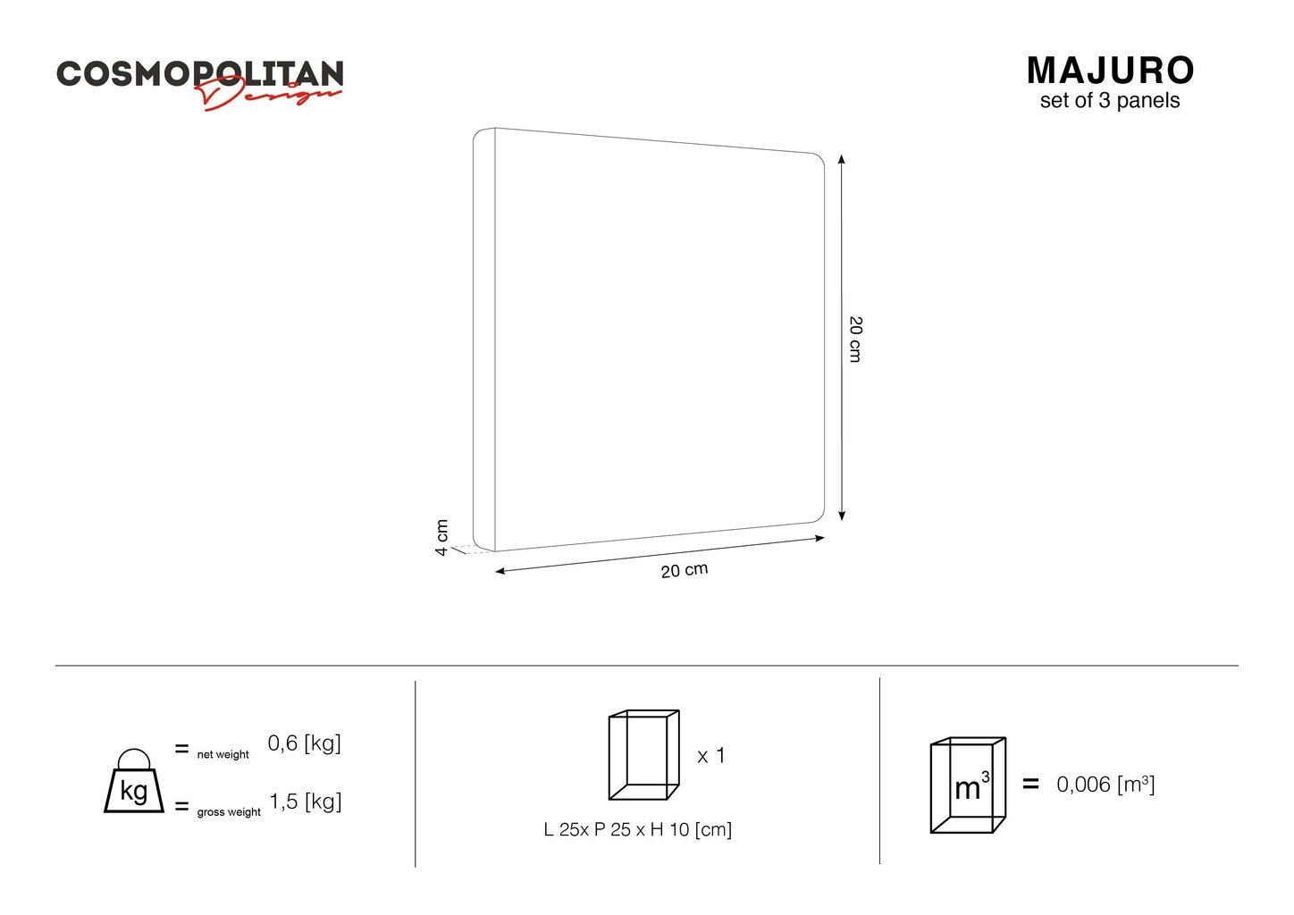 Pehmed seinapaneelid, 3 tk, Cosmopolitan Design Majuro R1, kollased hind ja info | Pehmed seinapaneelid | kaup24.ee