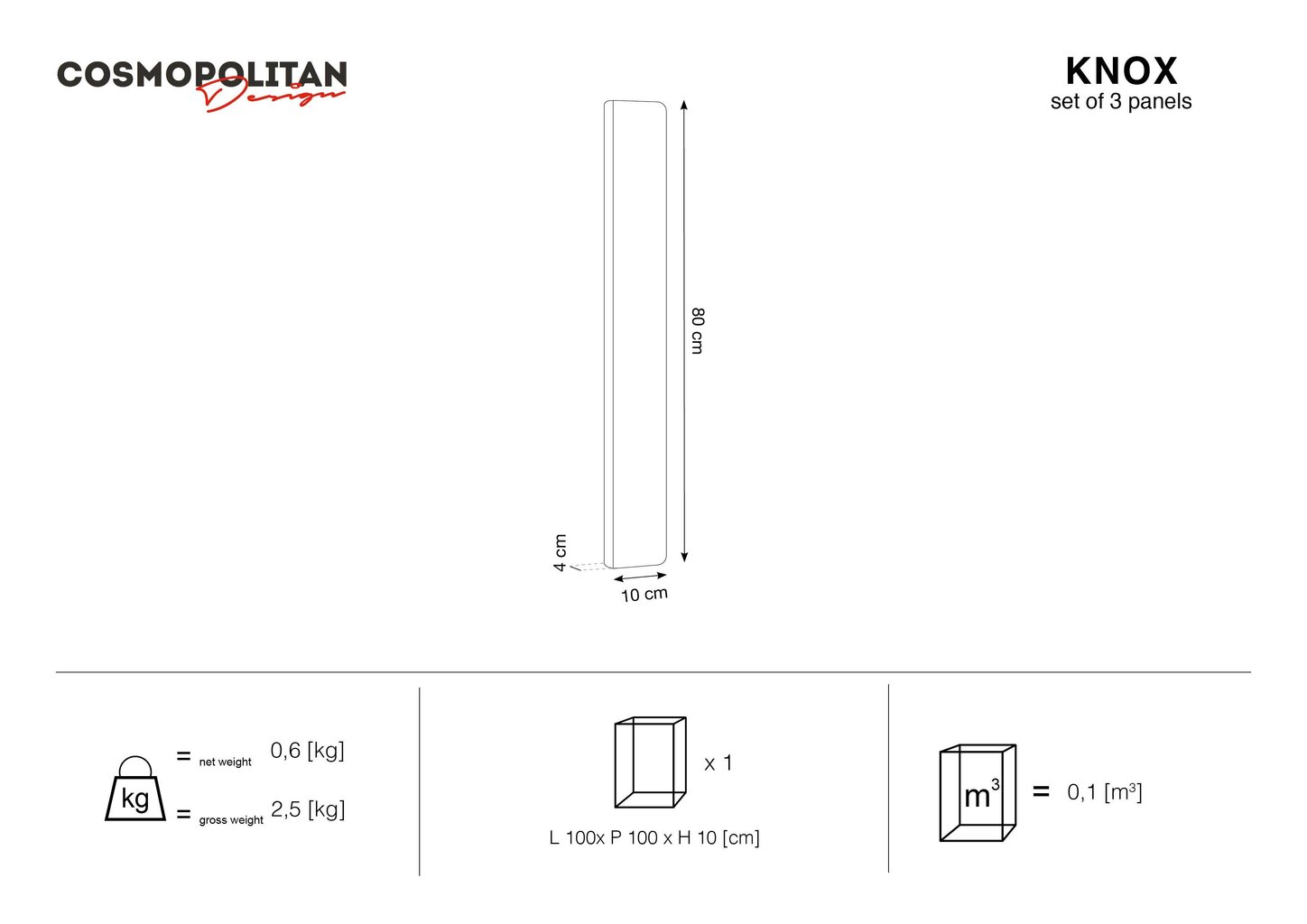 Pehmed seinapaneelid, 3 tk, Cosmopolitan Design Knox C7, hallid hind ja info | Pehmed seinapaneelid | kaup24.ee