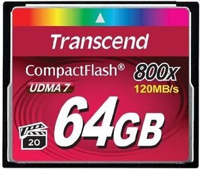 MEMORY COMPACT FLASH 64GB/800X TS64GCF800 TRANSCEND цена и информация | Карты памяти для фотоаппаратов, камер | kaup24.ee