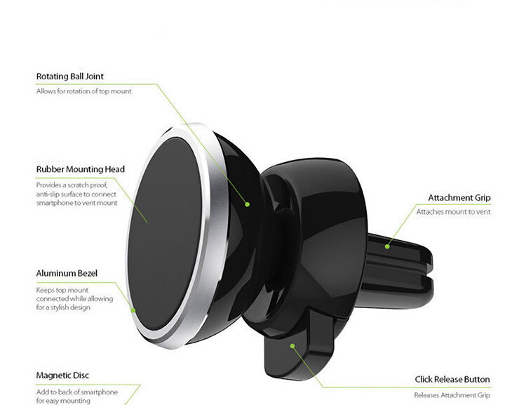 Auto universaalne telefonihoidik CPH-26, paigaldatav ventilatsioonivõre külge, magnetiline цена и информация | Mobiiltelefonide hoidjad | kaup24.ee