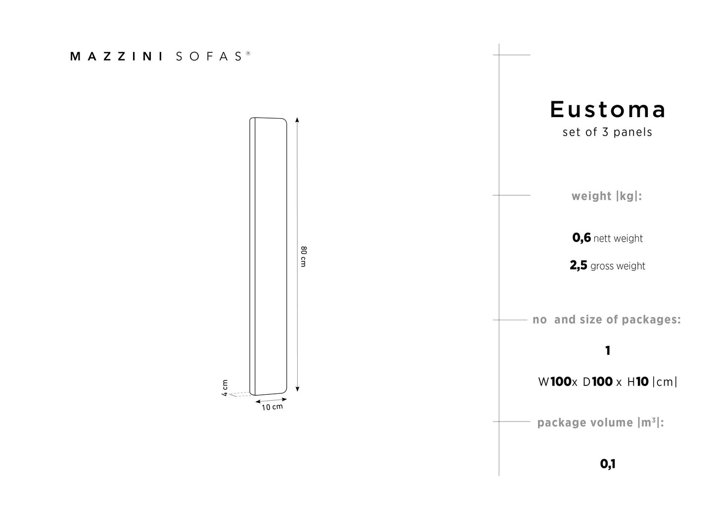 Pehmed seinapaneelid, 3 tk, Mazzini Sofas Eustoma L3, tumehallid hind ja info | Pehmed seinapaneelid | kaup24.ee