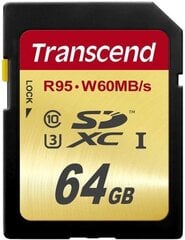 Transcend TS64GSDU3 SDXC 64Gb цена и информация | Карты памяти | kaup24.ee