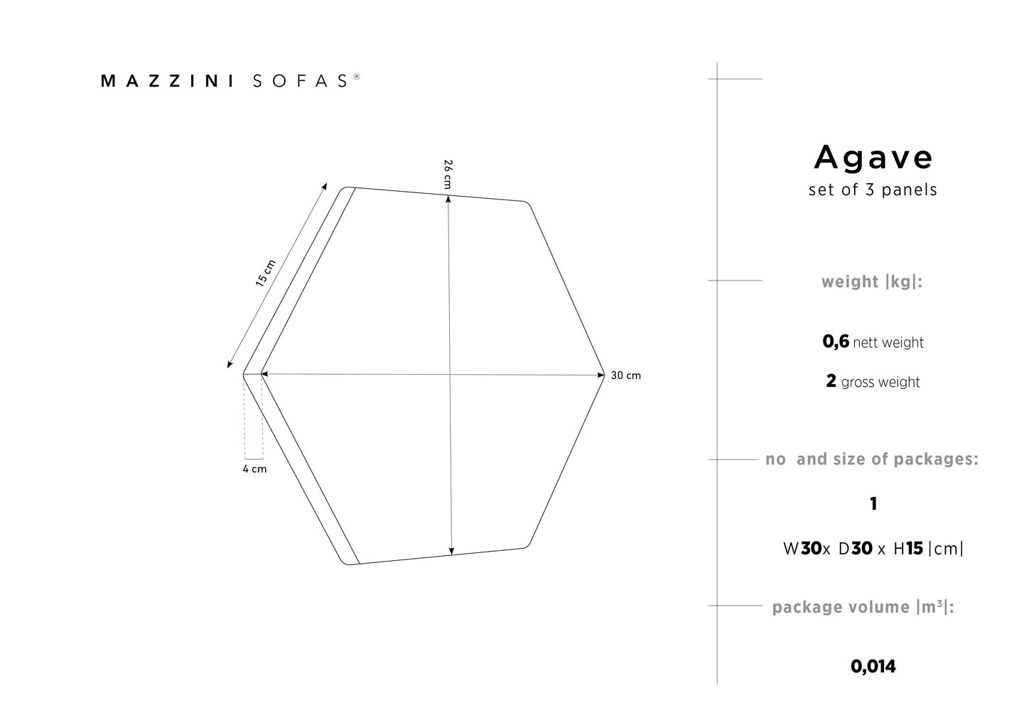 Pehmed seinapaneelid, 3 tk, Mazzini Sofas Agave C7, tumehallid hind ja info | Pehmed seinapaneelid | kaup24.ee