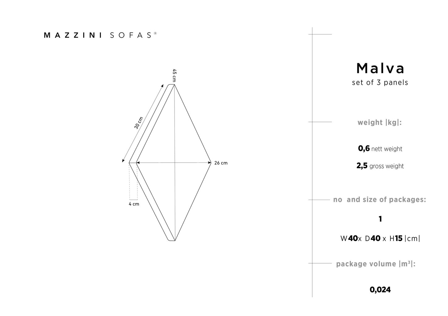 Pehmed seinapaneelid, 3 tk, Mazzini Sofas Malva R3, beežid hind ja info | Pehmed seinapaneelid | kaup24.ee