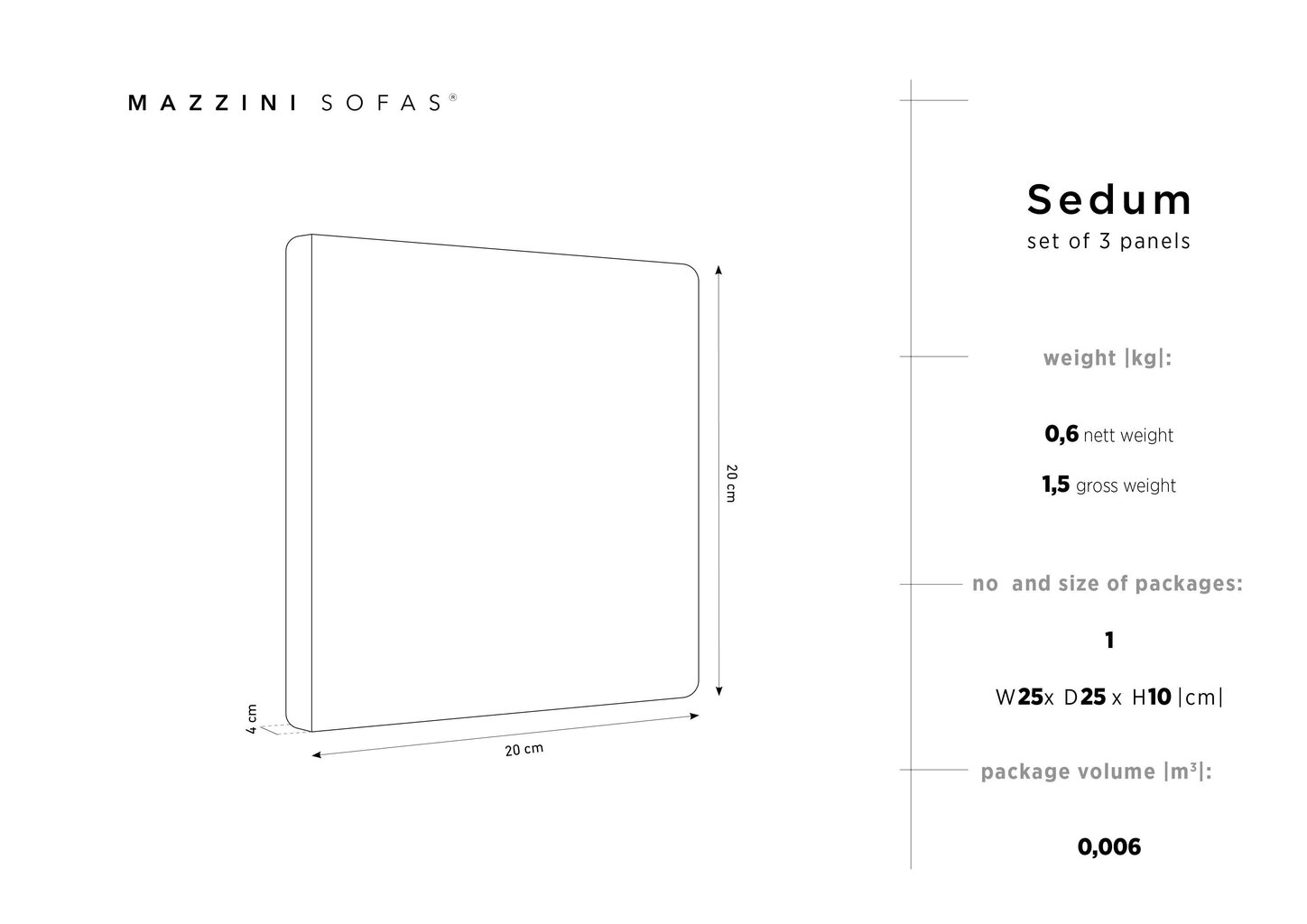 Pehmed seinapaneelid, 3 tk., Mazzini Sofas Sedum R3, helebeež цена и информация | Pehmed seinapaneelid | kaup24.ee