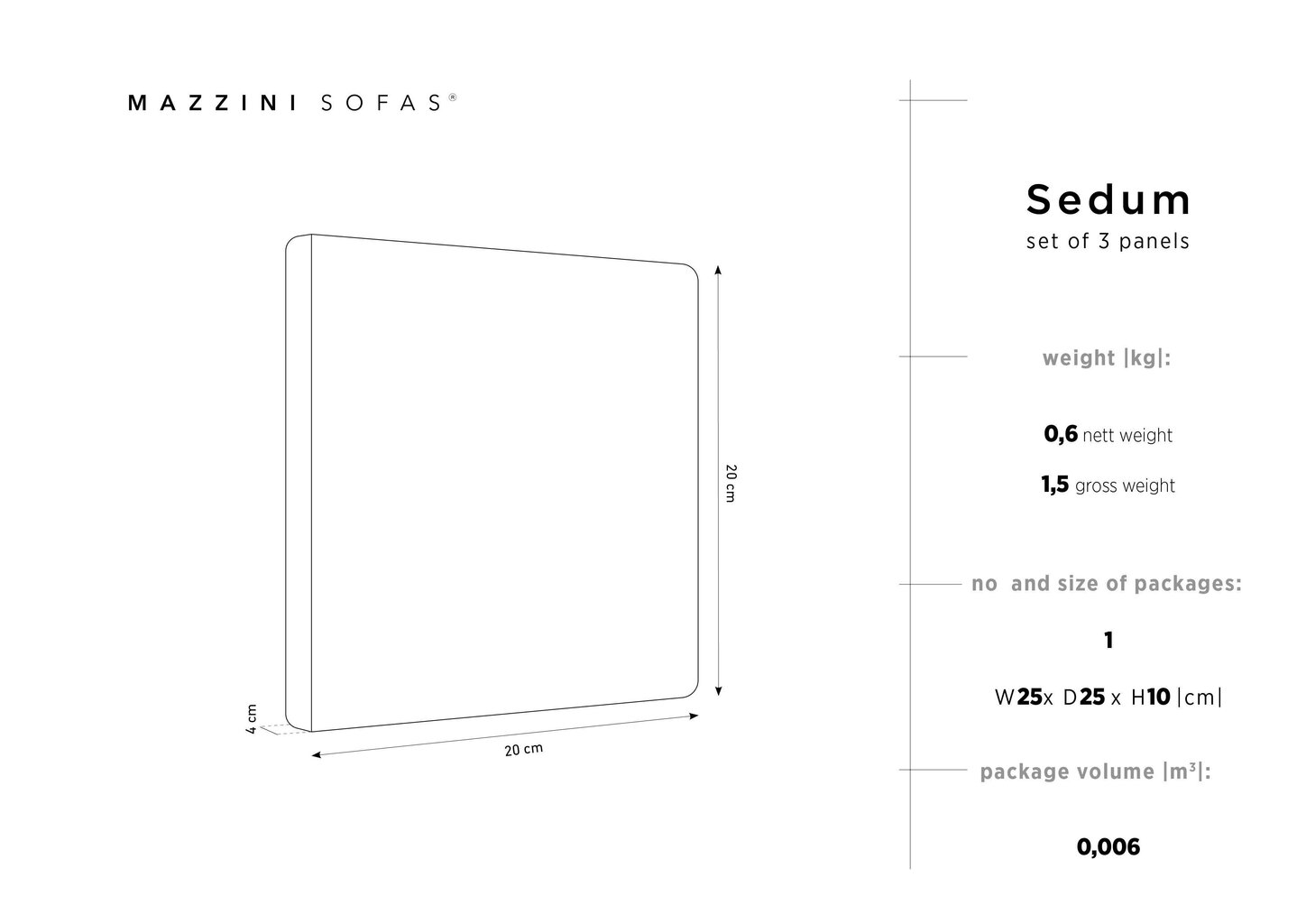 Pehmed seinapaneelid, komplektis 3, Mazzini Sofas Sedum C1, valge цена и информация | Pehmed seinapaneelid | kaup24.ee