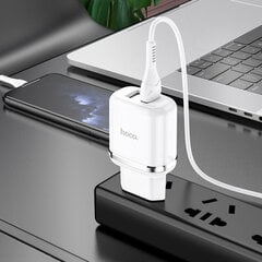 Сетевая зарядка HOCO N4 c 2 USB + Lightning  (2.4A), белая цена и информация | Зарядные устройства для телефонов | kaup24.ee