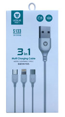 Laadimisjuhe Leslie S133 3in1 microUSB-Lightning-Type-C FastCharging valge, 1.0m hind ja info | Mobiiltelefonide kaablid | kaup24.ee