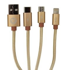 Laadimisjuhe Leslie S230 3in1 microUSB-Lightning-Type-C FastCharging kuldne, 1.2m hind ja info | Mobiiltelefonide kaablid | kaup24.ee