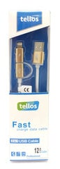 USB кабель Tellos TPE 2в1 microUSB Apple Lightning, золотистый, 1.2 м цена и информация | Borofone 43757-uniw | kaup24.ee