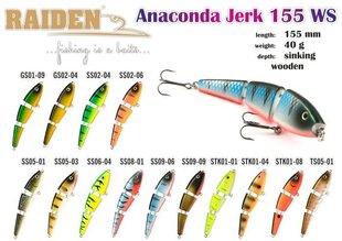 Puidust vobler Raiden Anaconda Jerk 155 40G SS05-01 hind ja info | Landid, voblerid | kaup24.ee