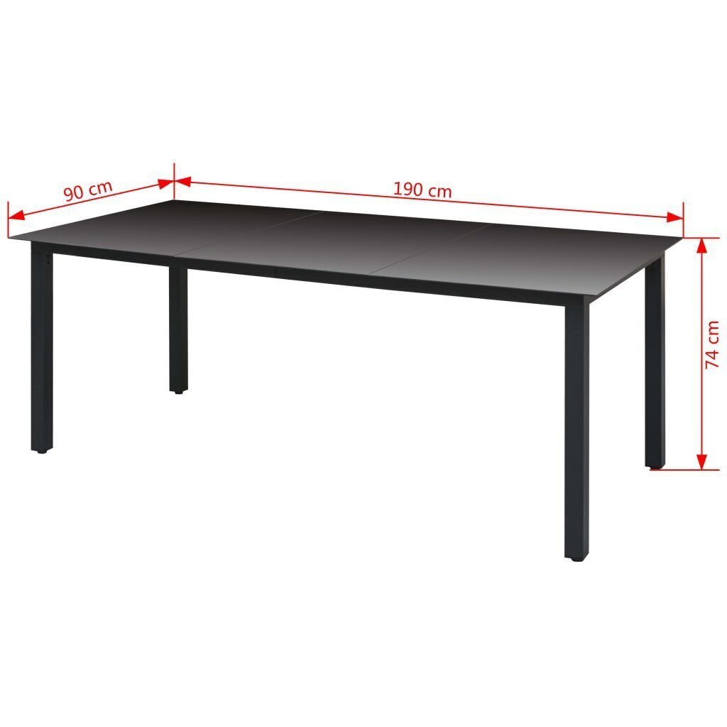 Aia söögilaud, klaas, alumiinium, 190x90x74cm, must hind ja info | Aialauad | kaup24.ee