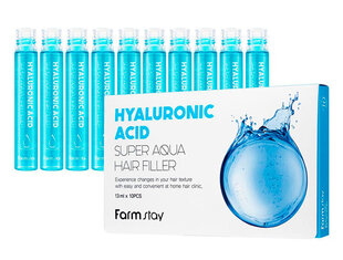 Суперувлажняющий филлер для волос с гиалуроновой кислотой FARM STAY, 10 шт. по 13 мл цена и информация | Маски, масла, сыворотки | kaup24.ee