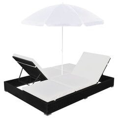 Шезлонг с зонтом, полиуретан, черный цена и информация | Лежаки | kaup24.ee