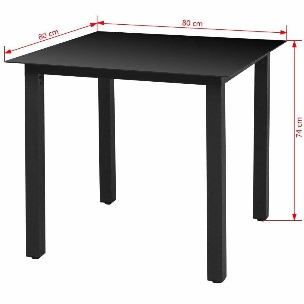 Aia söögilaud, klaas, alumiinium, 80x80x74cm, must hind ja info | Aialauad | kaup24.ee