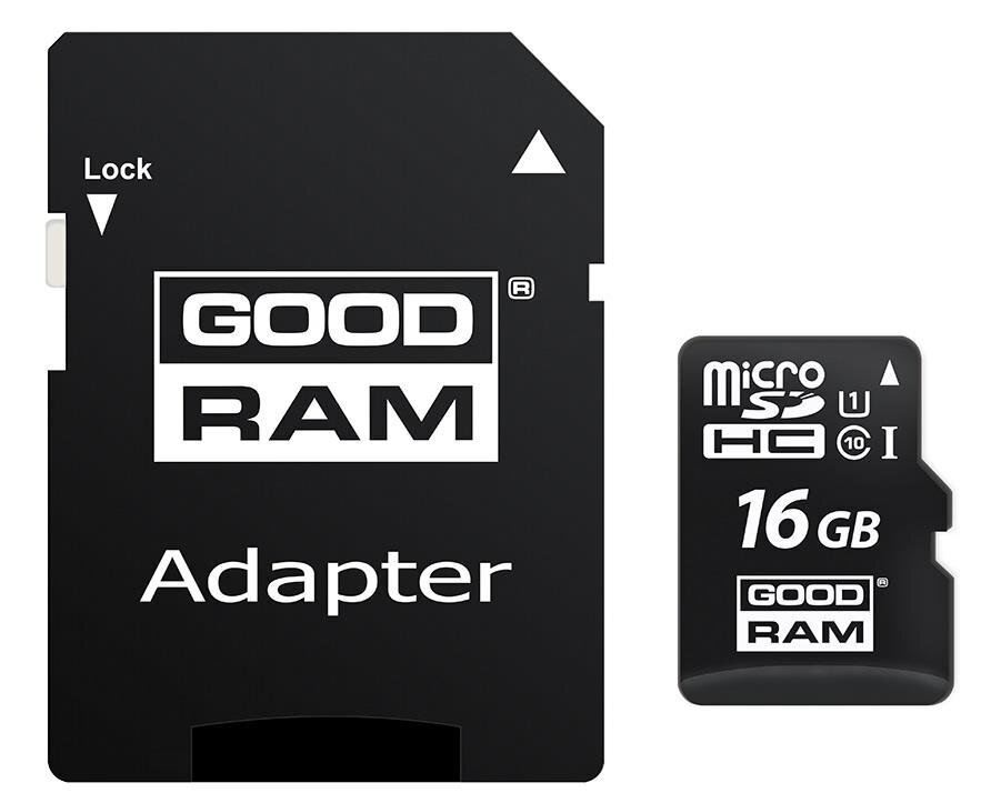 Goodram MicroSD 16GB Class 10 / UHS 1 + Adapter SD hind ja info | Mobiiltelefonide mälukaardid | kaup24.ee