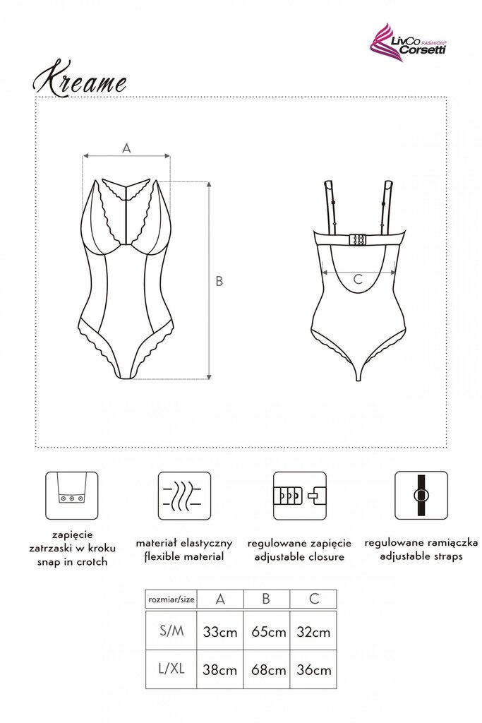 Sensuaalne bodi LivCo Kreame цена и информация | Naiste alussärgid | kaup24.ee