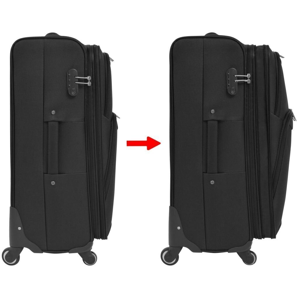 Pehmete ratastega kohvrite komplekt, must, 3 tk цена и информация | Kohvrid, reisikotid | kaup24.ee