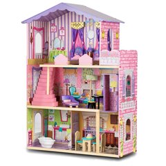 Деревянный кукольный домик с мебелью и лифтом Ricokids, 7807 цена и информация | Игрушки для девочек | kaup24.ee