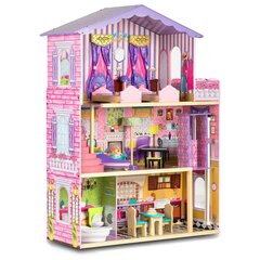 Деревянный кукольный домик с мебелью и лифтом Ricokids, 7807 цена и информация | Игрушки для девочек | kaup24.ee