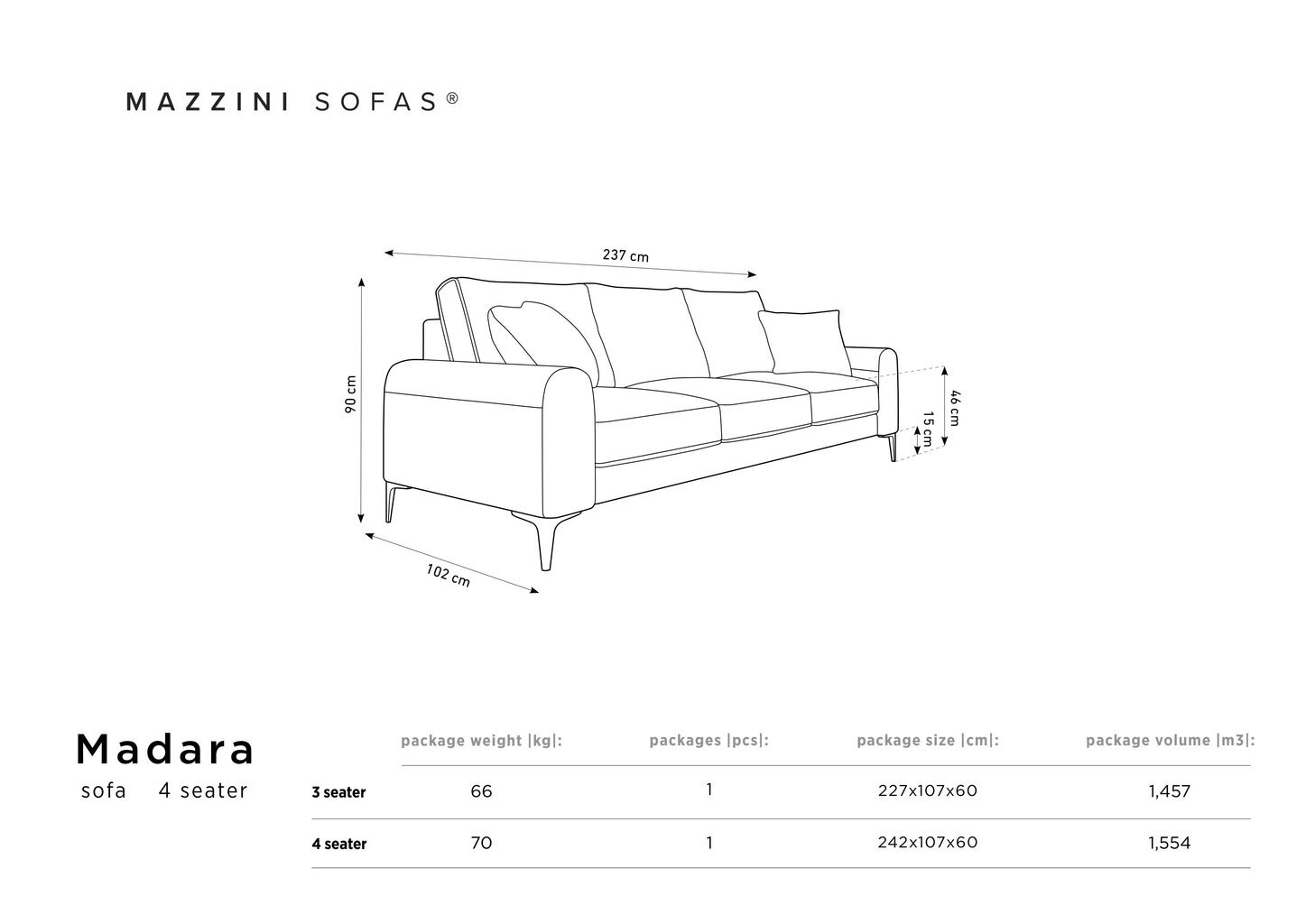 Neljakohaline diivan Mazzini Sofas Madara, sinine цена и информация | Diivanid ja diivanvoodid | kaup24.ee