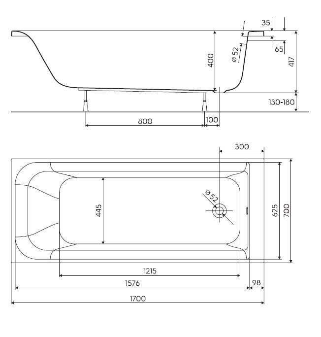 Vann REKORD BT 170x70, jalgadega hind ja info | Vannid | kaup24.ee