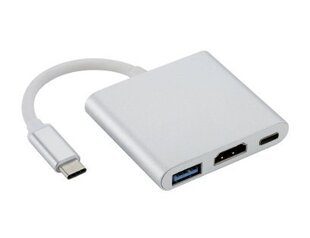 Адаптер Fusion USB-C Multiport  (3 in 1) - USB 3.0/HDMI/USB-C, серебряный цена и информация | Адаптеры и USB-hub | kaup24.ee
